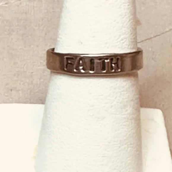 925 Sterling Silver Ring Band with FAITH Stamped Into It - Picture 2 of 5